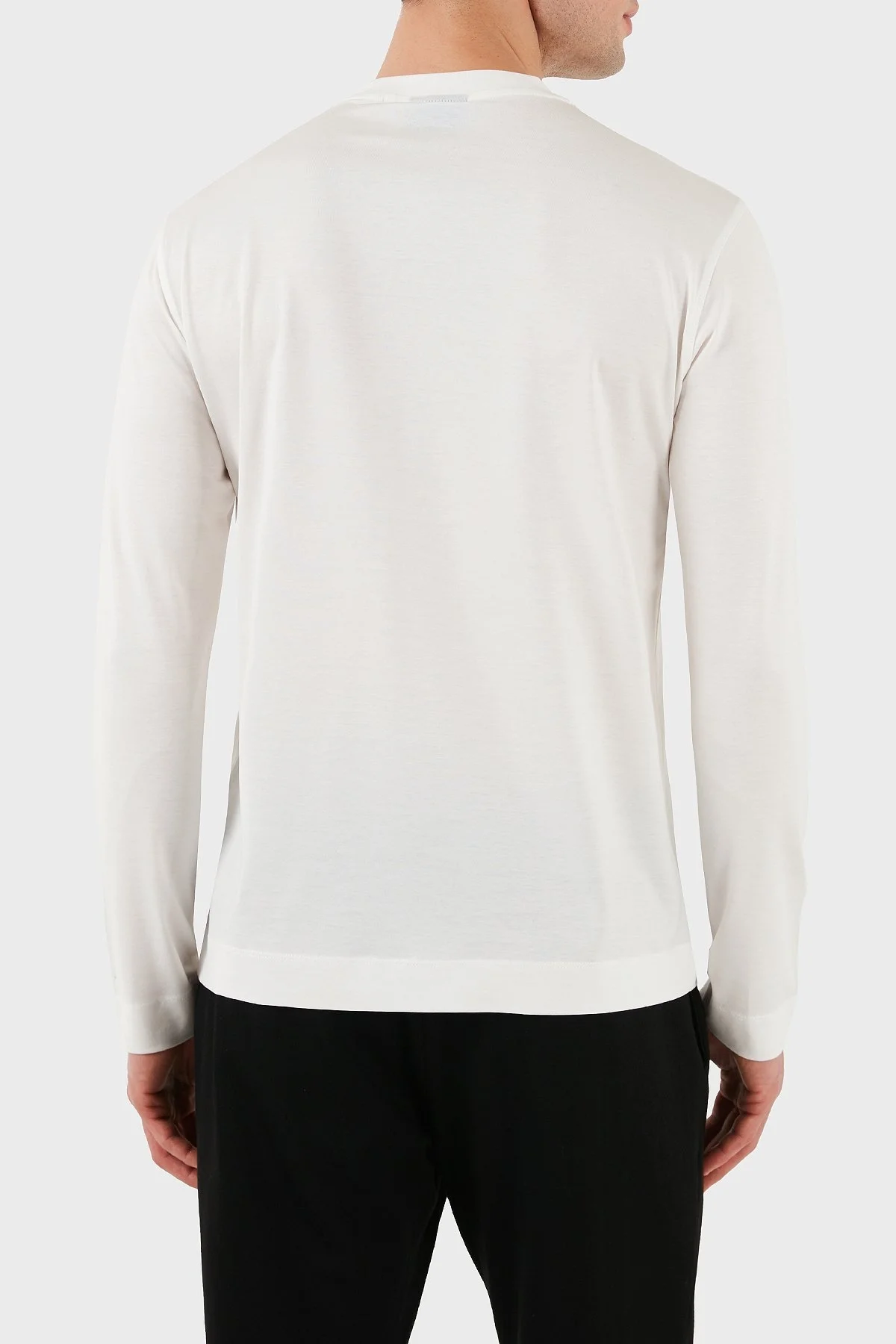 Emporio Armani Pamuklu Slim Fit Bisiklet Yaka Uzun Kollu Erkek T Shirt EM001703 AF10017 M0131 BEYAZ - 9