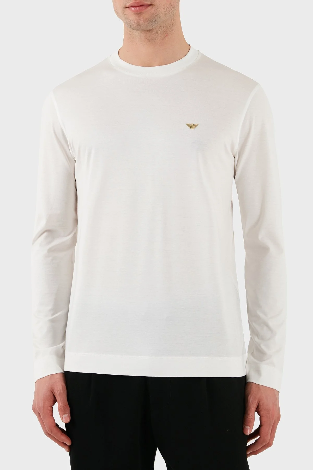 Emporio Armani Pamuklu Slim Fit Bisiklet Yaka Uzun Kollu Erkek T Shirt EM001703 AF10017 M0131 BEYAZ - 10