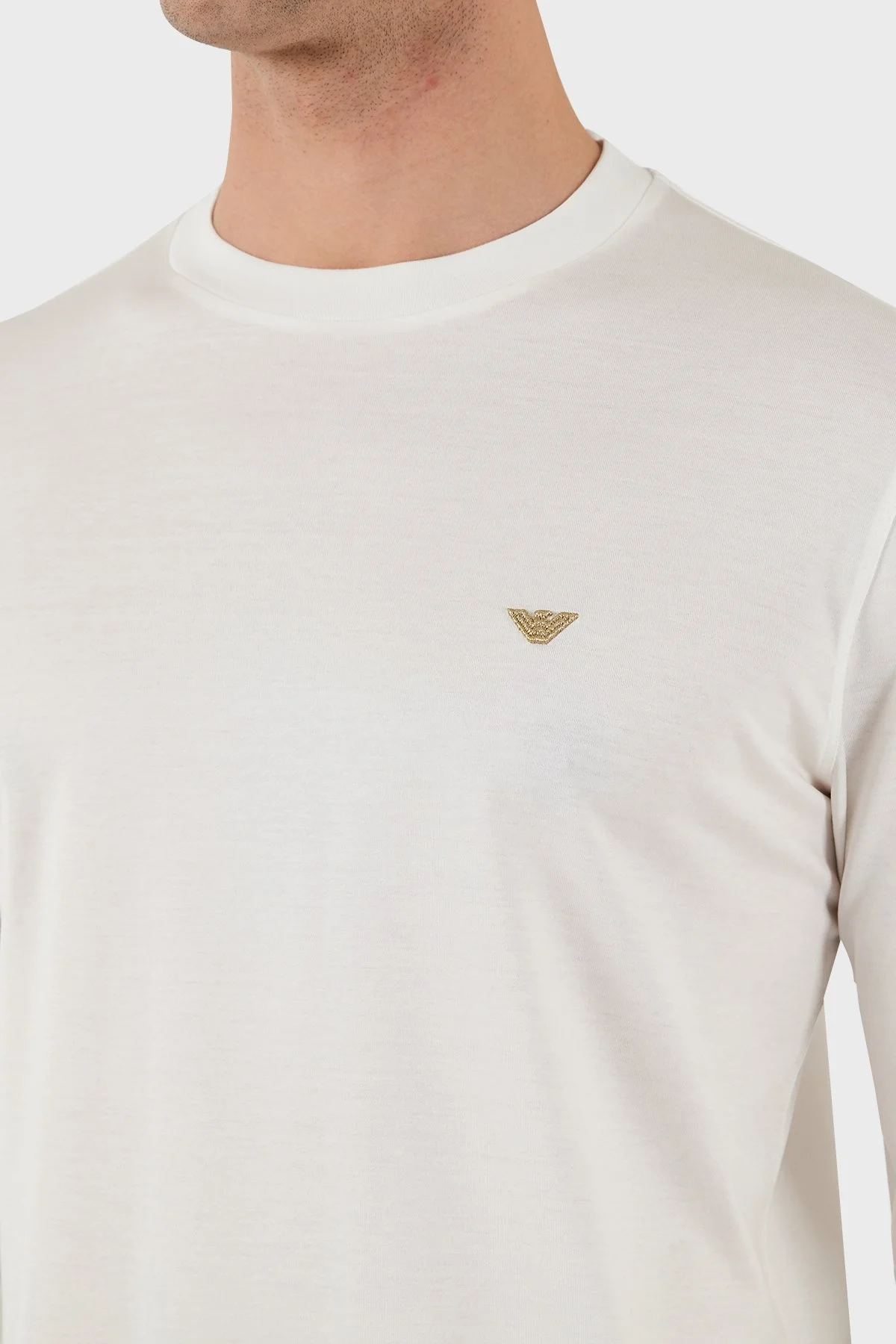 Emporio Armani Pamuklu Slim Fit Bisiklet Yaka Uzun Kollu Erkek T Shirt EM001703 AF10017 M0131 BEYAZ - 11