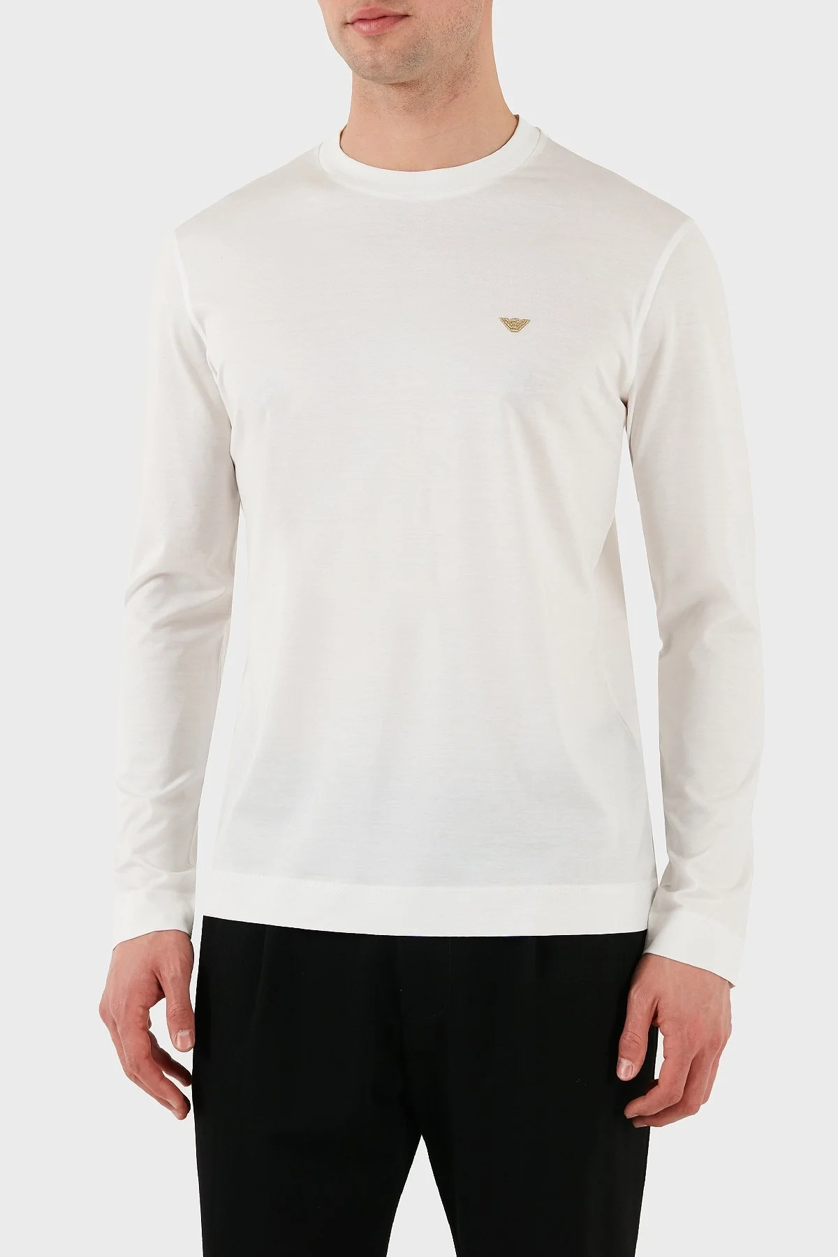 Emporio Armani Pamuklu Slim Fit Bisiklet Yaka Uzun Kollu Erkek T Shirt EM001703 AF10017 M0131 BEYAZ - 12