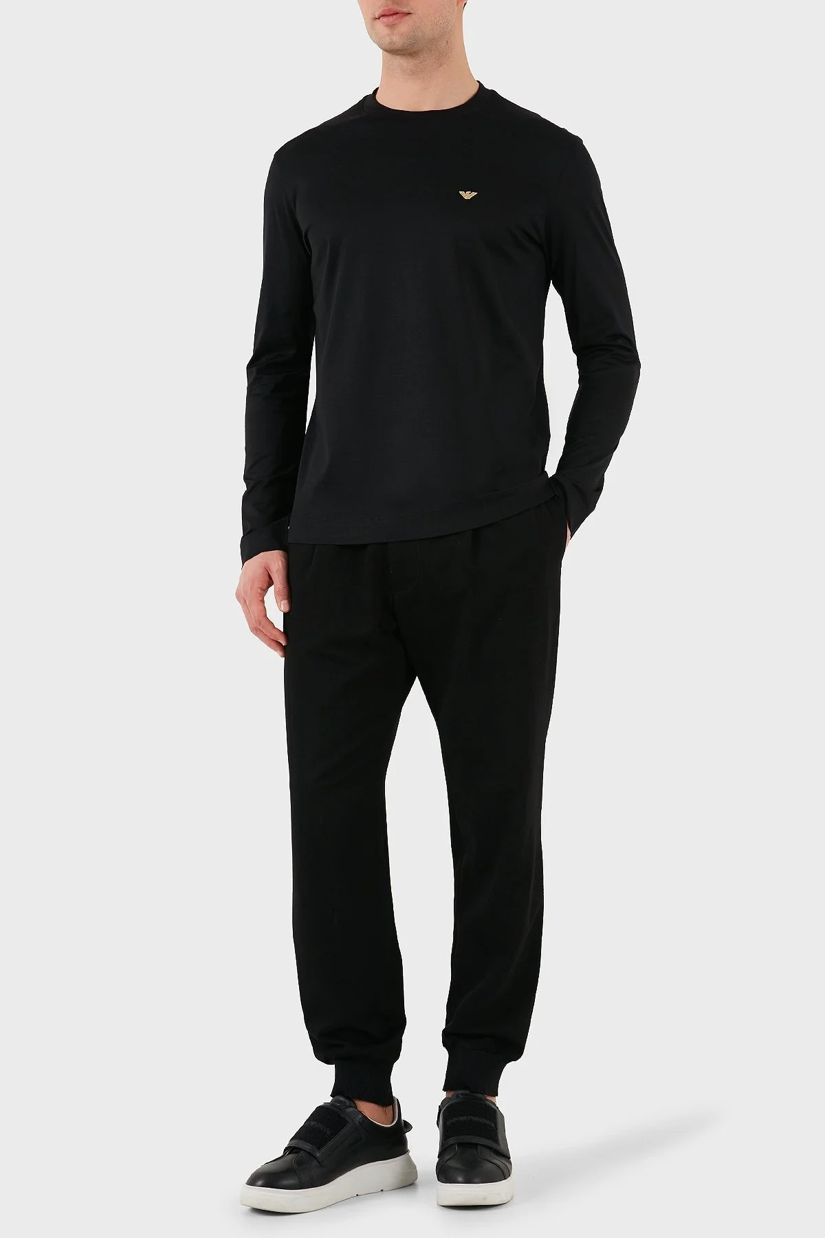 Emporio Armani Pamuklu Slim Fit Bisiklet Yaka Uzun Kollu Erkek T Shirt EM001703 AF10017 MC184 SİYAH - 8