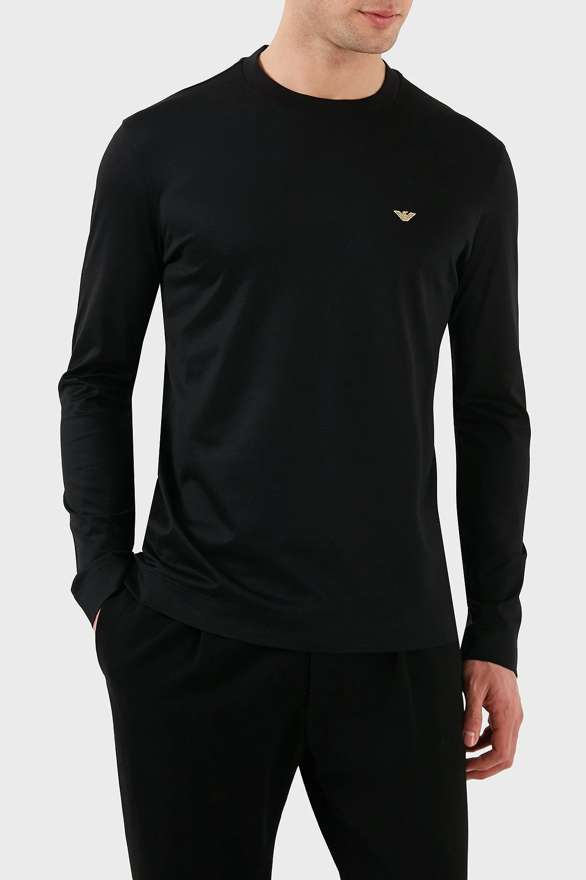 Emporio Armani Pamuklu Slim Fit Bisiklet Yaka Uzun Kollu Erkek T Shirt EM001703 AF10017 MC184 SİYAH - 10