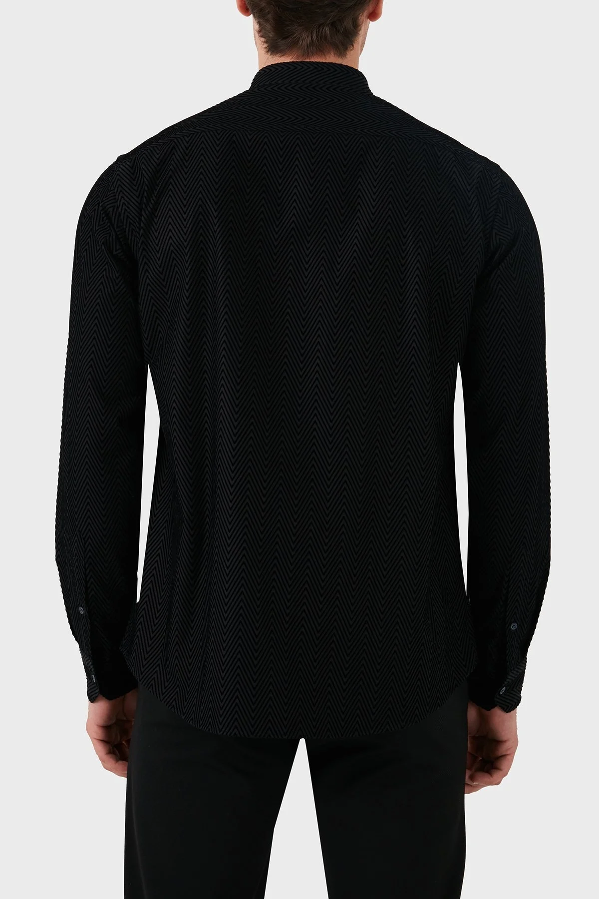 Emporio Armani Pamuklu Slim Fit Dik Yaka Erkek Gömlek EM000193 TE11327 F8023 SİYAH - 9