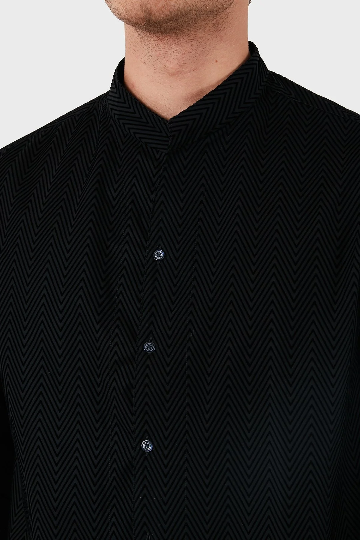 Emporio Armani Pamuklu Slim Fit Dik Yaka Erkek Gömlek EM000193 TE11327 F8023 SİYAH - 12