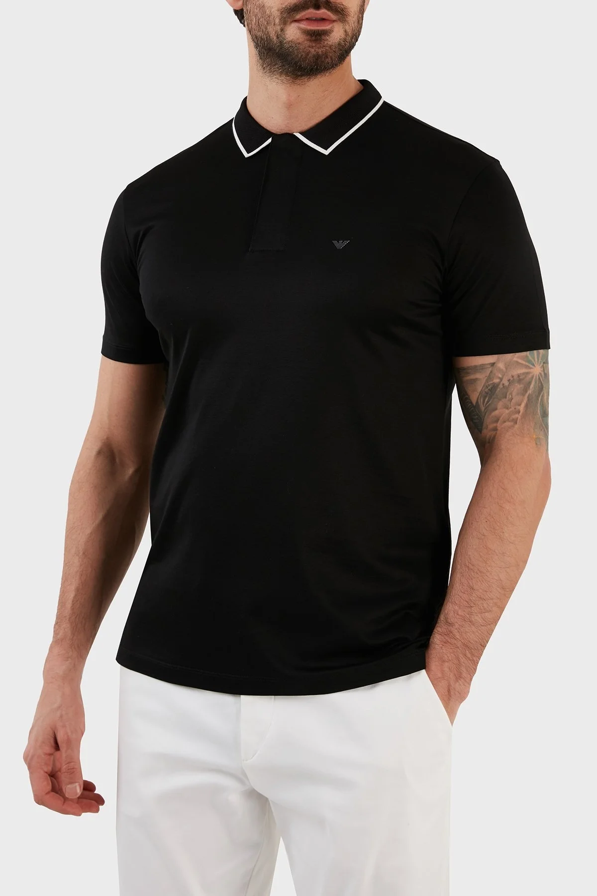 Emporio Armani Pamuklu Slim Fit Fermuarlı Erkek Polo T Shirt 3R1F66 1JUVZ 0999 SİYAH - 3