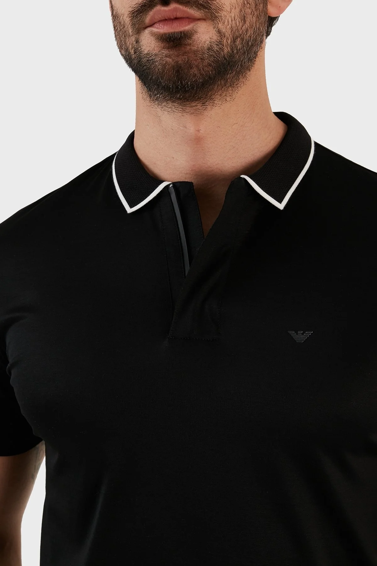 Emporio Armani Pamuklu Slim Fit Fermuarlı Erkek Polo T Shirt 3R1F66 1JUVZ 0999 SİYAH - 4