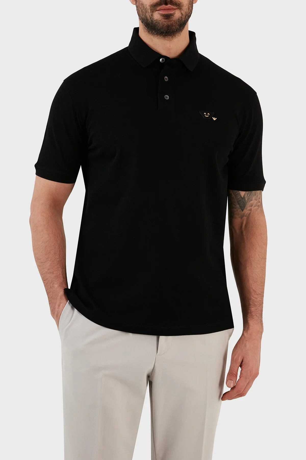 Emporio Armani Pamuklu Slim Fit Düğmeli Erkek Polo T Shirt 8N1FAL 1JTKZ 0999 SİYAH - 2
