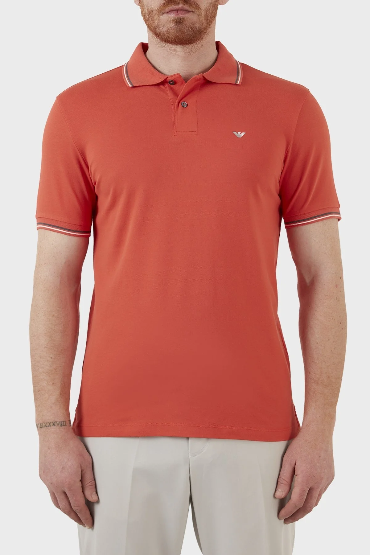 Emporio Armani Pamuklu Slim Fit Düğmeli T Shirt Erkek Polo 8N1FB3 1JPTZ 0413 KİREMİT - 1