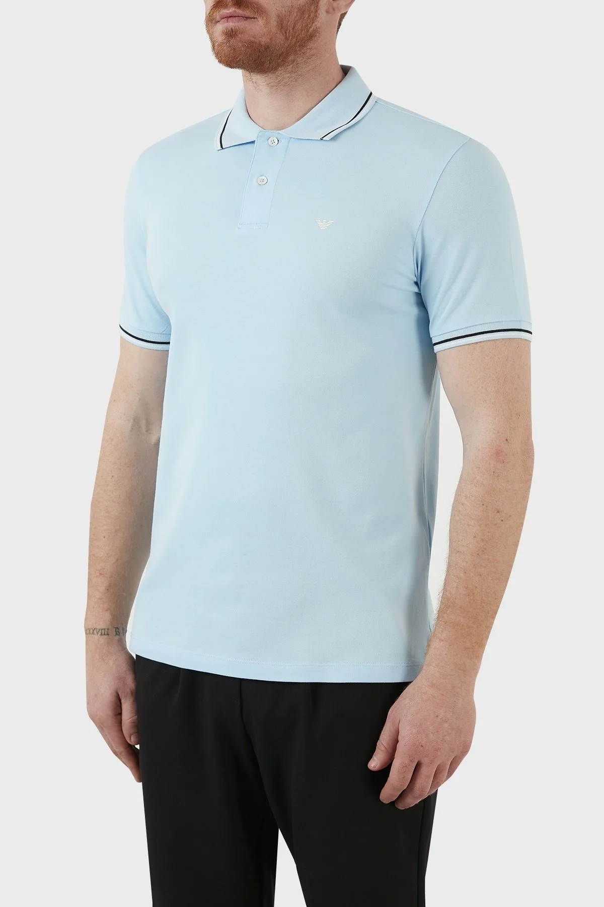 Emporio Armani Pamuklu Slim Fit Düğmeli T Shirt Erkek Polo 8N1FB3 1JPTZ 0781 AÇIK MAVİ - 2