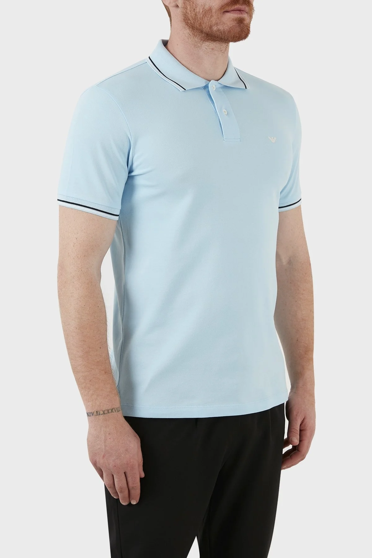 Emporio Armani Pamuklu Slim Fit Düğmeli T Shirt Erkek Polo 8N1FB3 1JPTZ 0781 AÇIK MAVİ - 3
