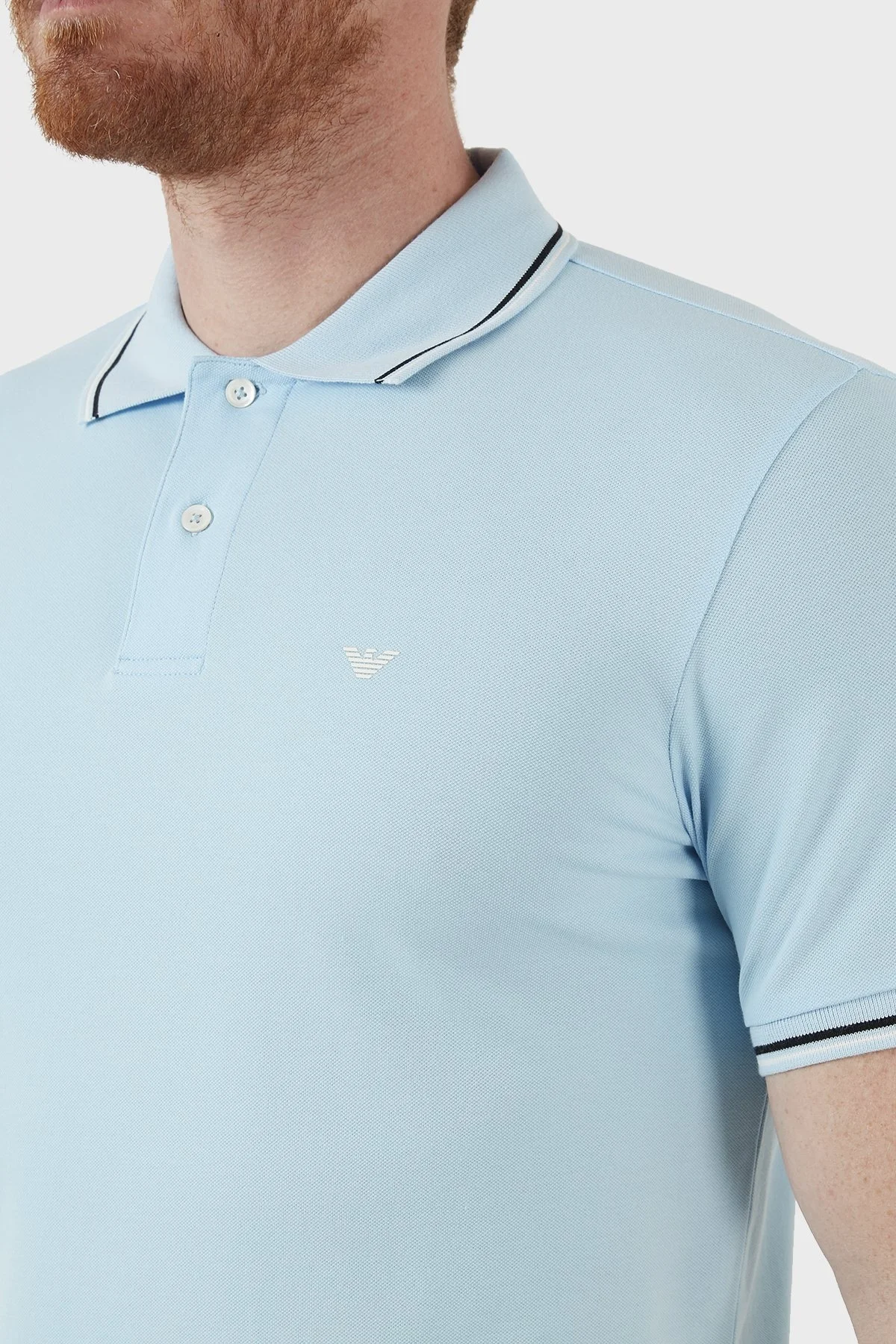 Emporio Armani Pamuklu Slim Fit Düğmeli T Shirt Erkek Polo 8N1FB3 1JPTZ 0781 AÇIK MAVİ - 4
