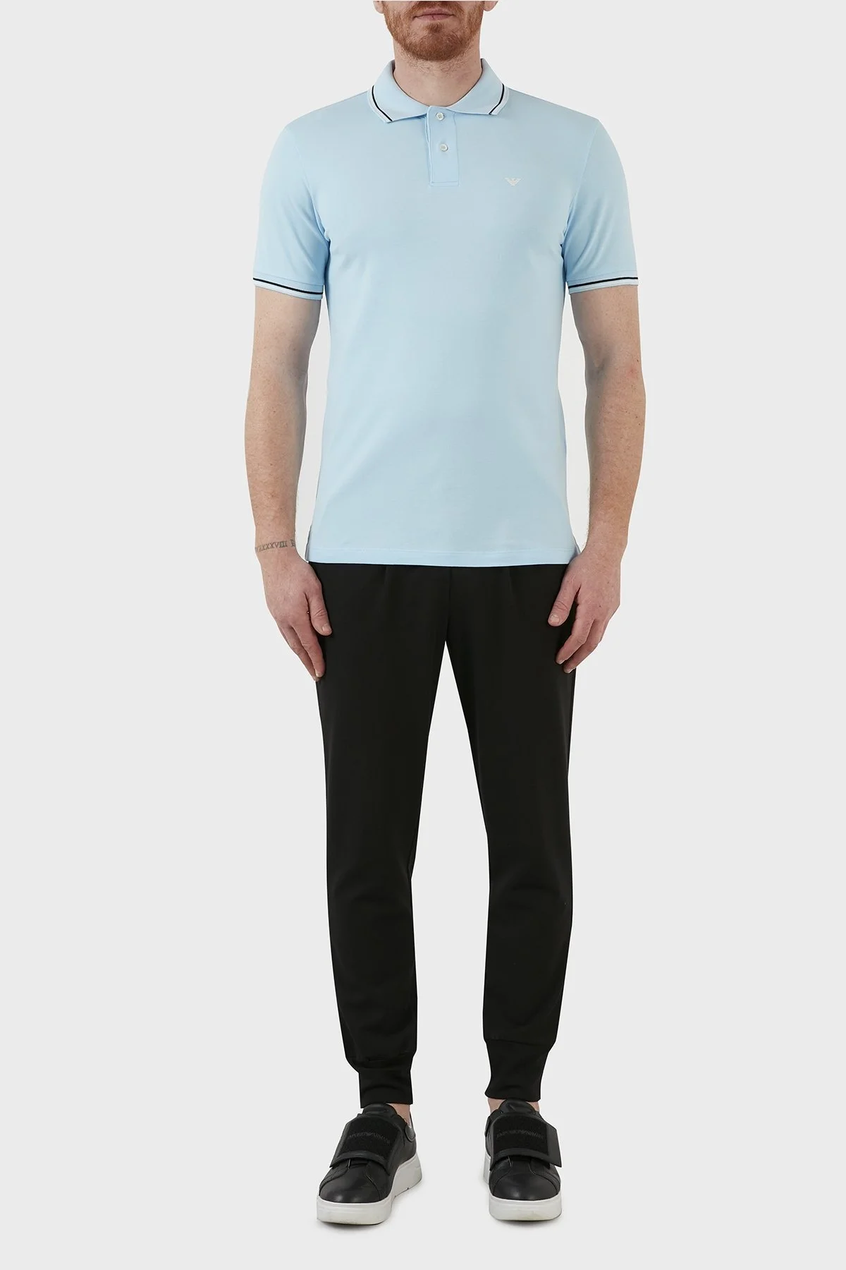 Emporio Armani Pamuklu Slim Fit Düğmeli T Shirt Erkek Polo 8N1FB3 1JPTZ 0781 AÇIK MAVİ - 5