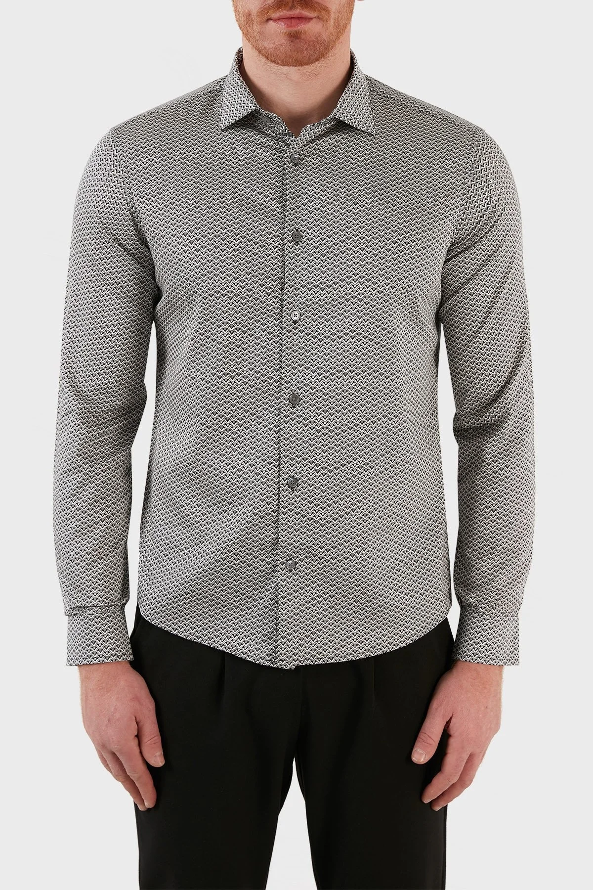 Emporio Armani Pamuklu Slim Fit Erkek Gömlek 6K1C65 1NZEZ F015 SİYAH-BEYAZ - 7