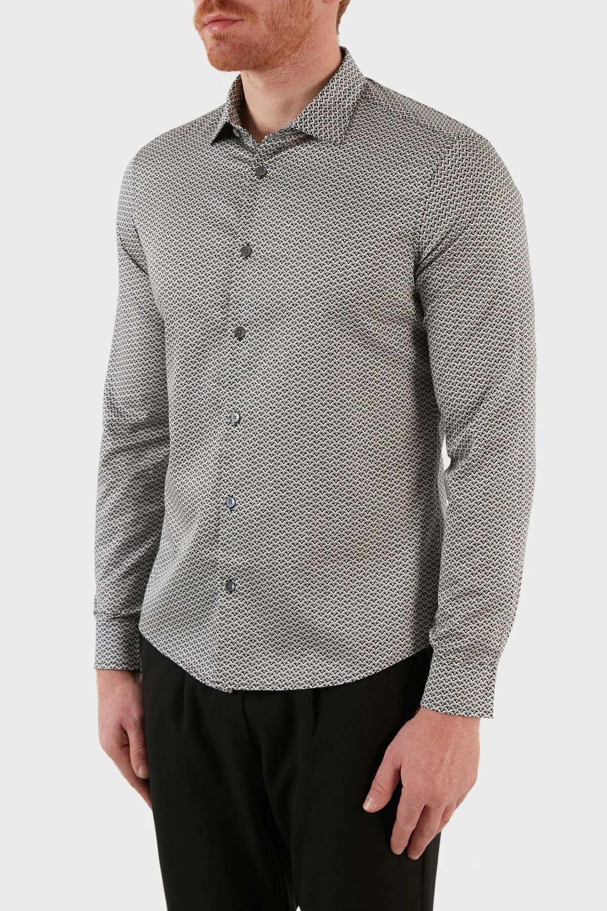 Emporio Armani Pamuklu Slim Fit Erkek Gömlek 6K1C65 1NZEZ F015 SİYAH-BEYAZ - 9