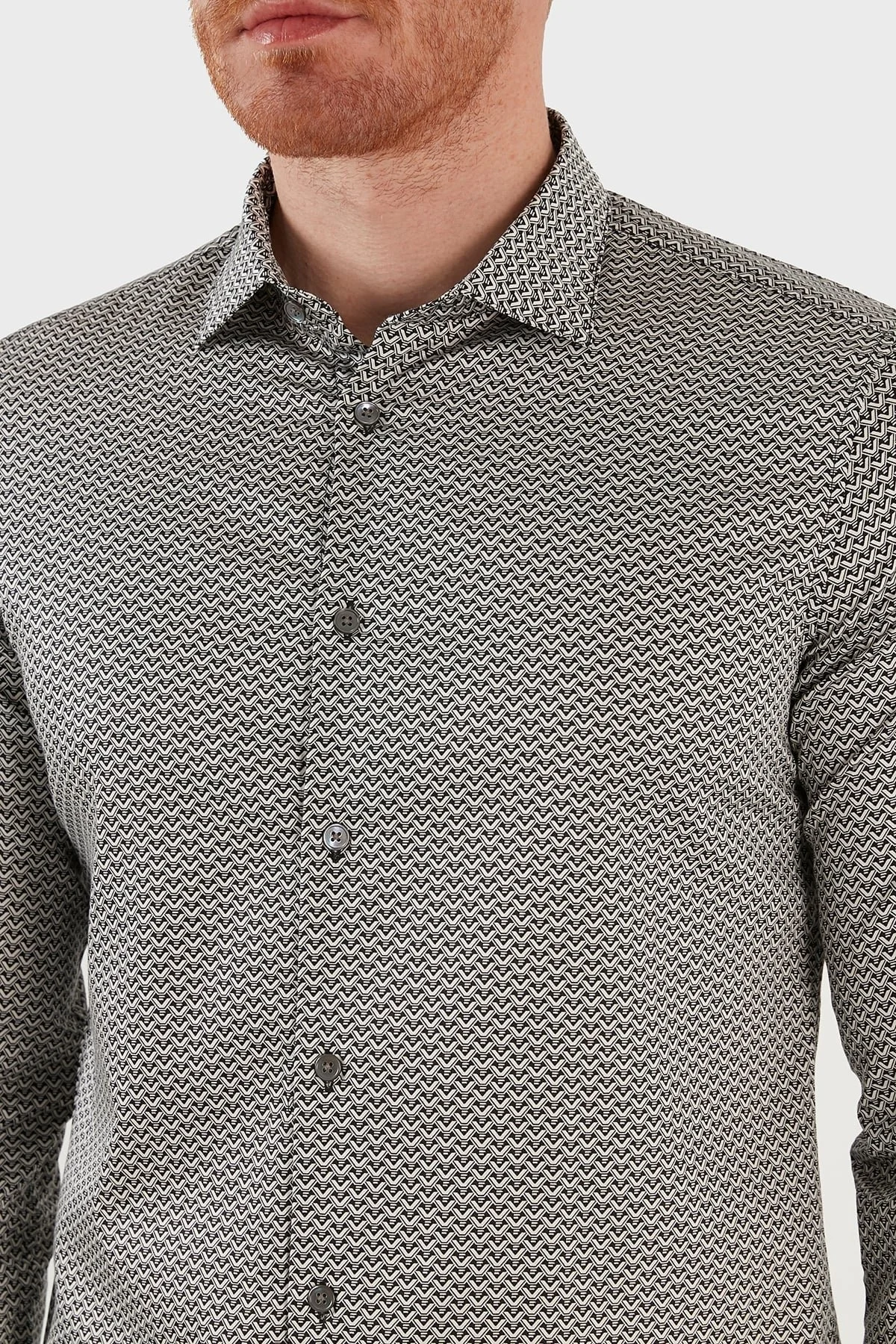 Emporio Armani Pamuklu Slim Fit Erkek Gömlek 6K1C65 1NZEZ F015 SİYAH-BEYAZ - 10