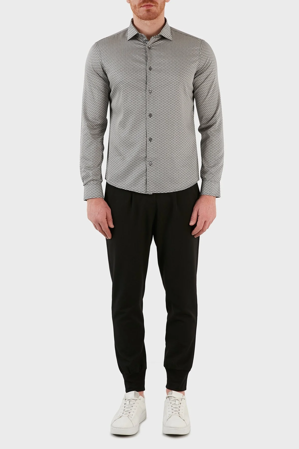 Emporio Armani Pamuklu Slim Fit Erkek Gömlek 6K1C65 1NZEZ F015 SİYAH-BEYAZ - 11