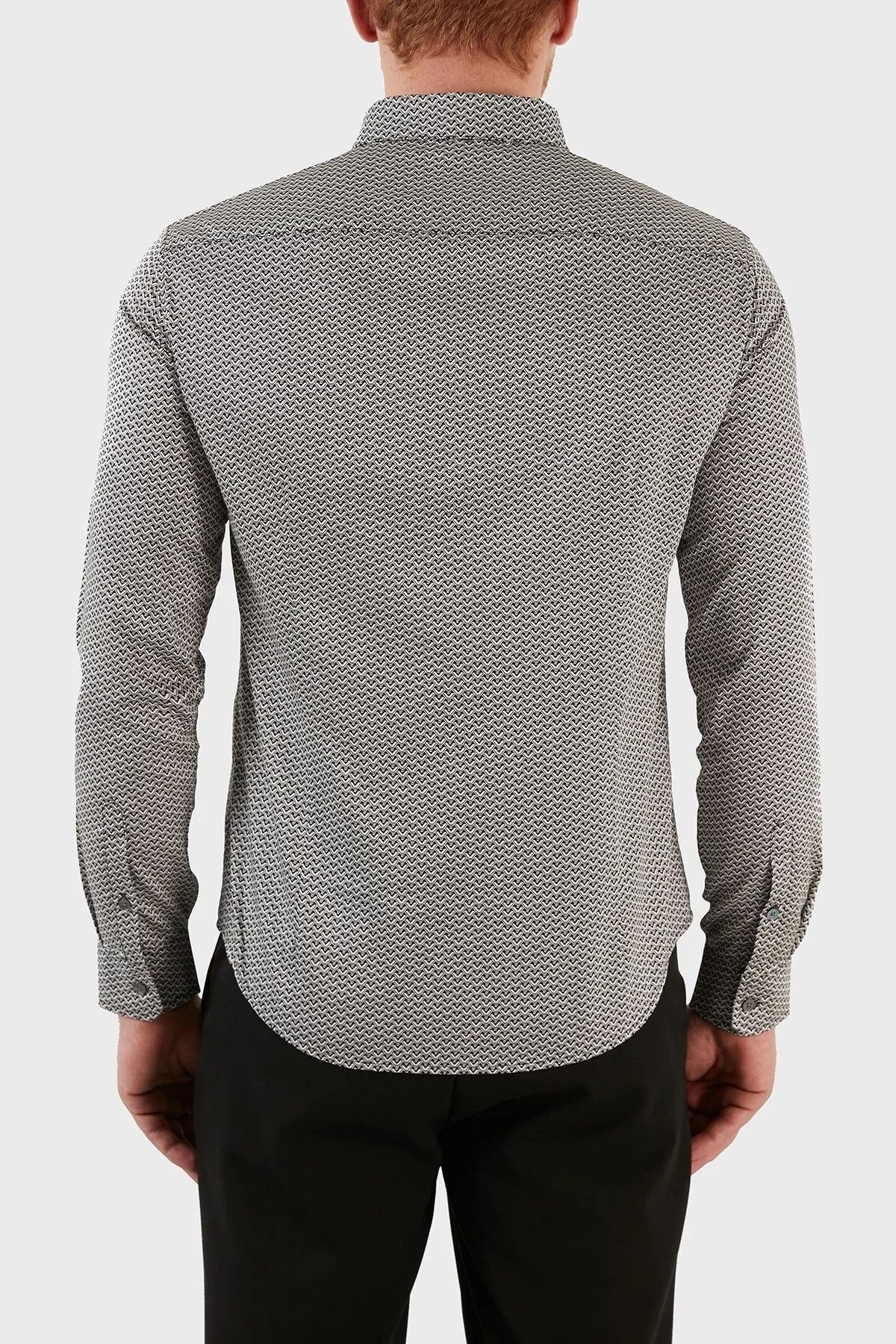 Emporio Armani Pamuklu Slim Fit Erkek Gömlek 6K1C65 1NZEZ F015 SİYAH-BEYAZ - 12