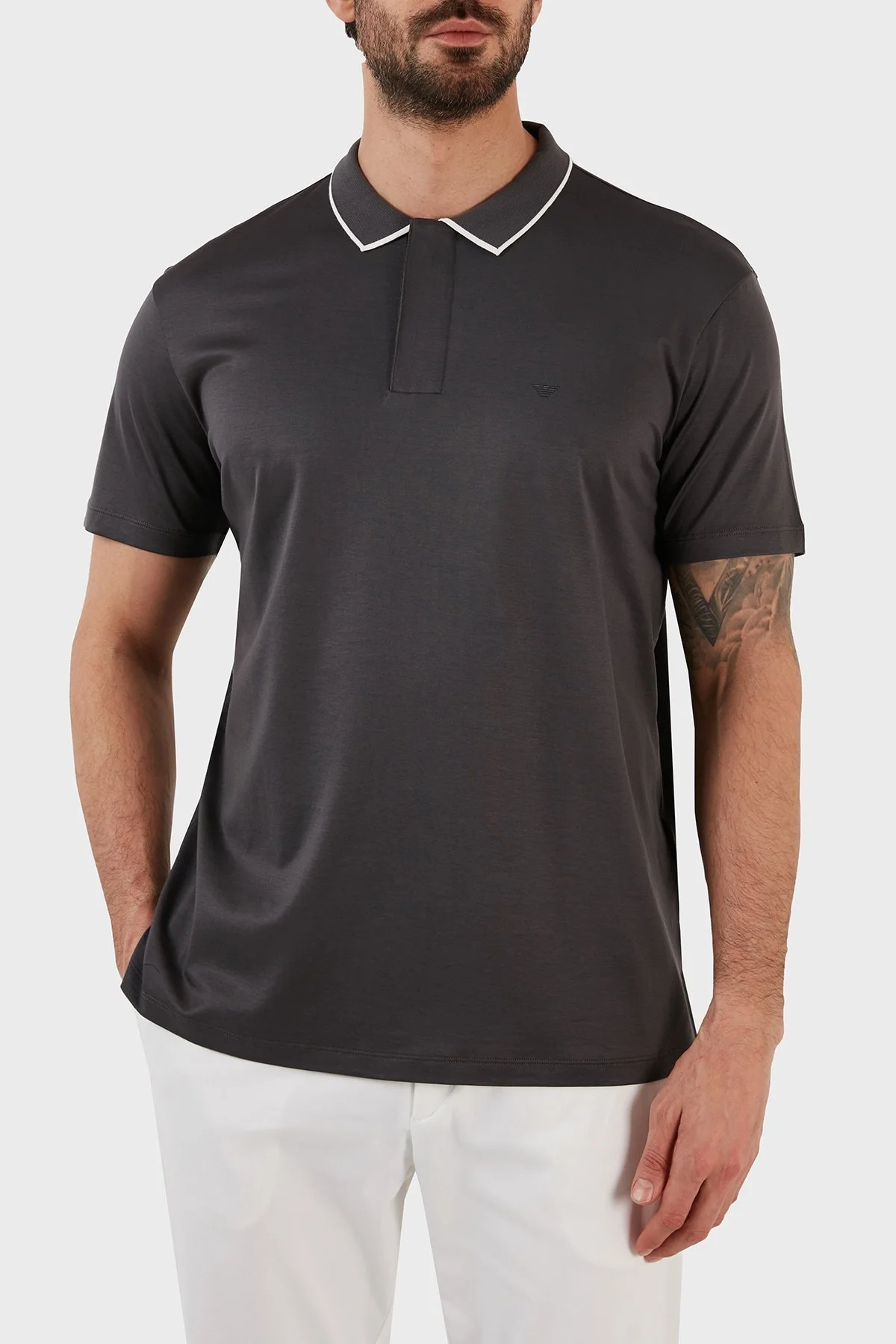 Emporio Armani Pamuklu Slim Fit Fermuarlı Erkek Polo T Shirt 3R1F66 1JUVZ 0657 GRİ - 1