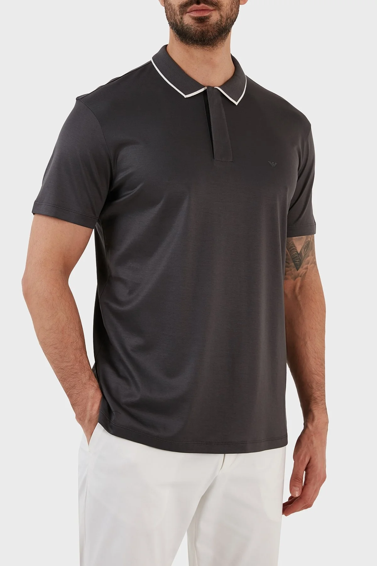 Emporio Armani Pamuklu Slim Fit Fermuarlı Erkek Polo T Shirt 3R1F66 1JUVZ 0657 GRİ - 2