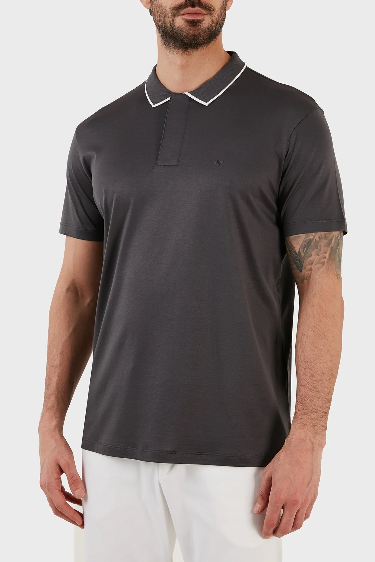 Emporio Armani Pamuklu Slim Fit Fermuarlı Erkek Polo T Shirt 3R1F66 1JUVZ 0657 GRİ - 3