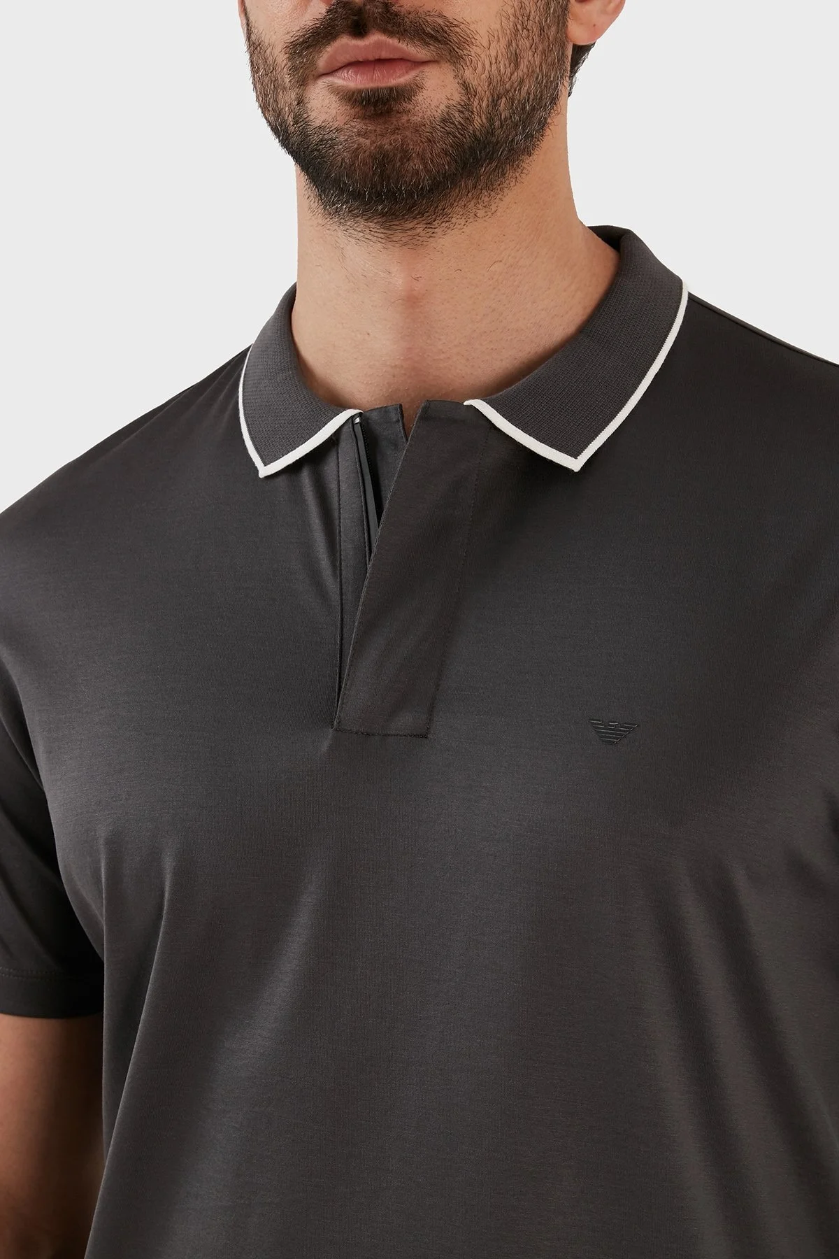 Emporio Armani Pamuklu Slim Fit Fermuarlı Erkek Polo T Shirt 3R1F66 1JUVZ 0657 GRİ - 4