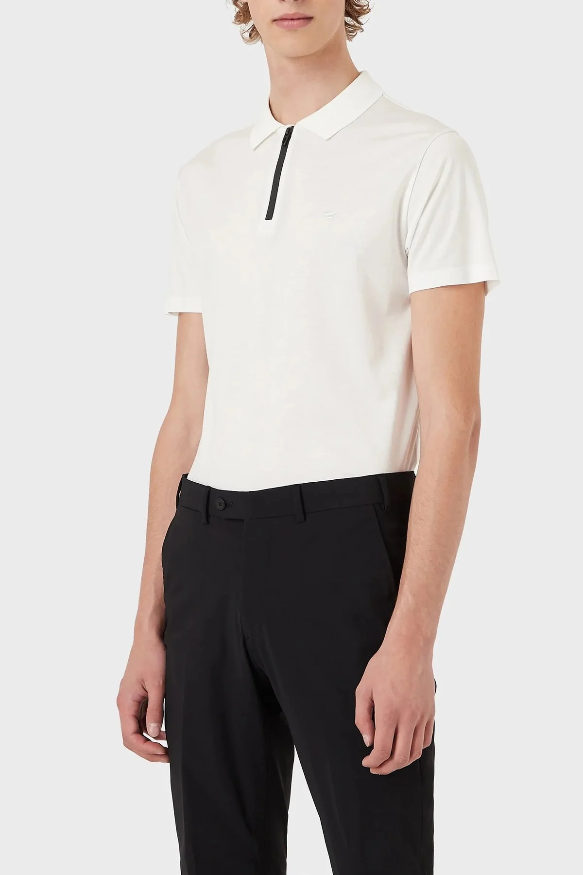 Emporio Armani Pamuklu Slim Fit Fermuarlı T Shirt Erkek Polo 3L1FAB 1JUVZ 0101 BEYAZ - 1