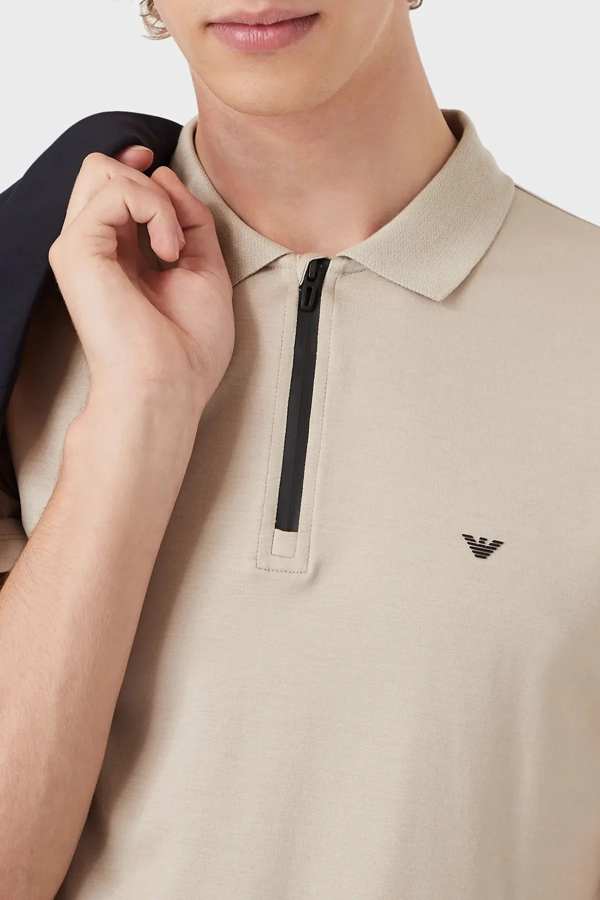 Emporio Armani Pamuklu Slim Fit Fermuarlı T Shirt Erkek Polo 3L1FAB 1JUVZ 0135 AÇIK BEJ - 2