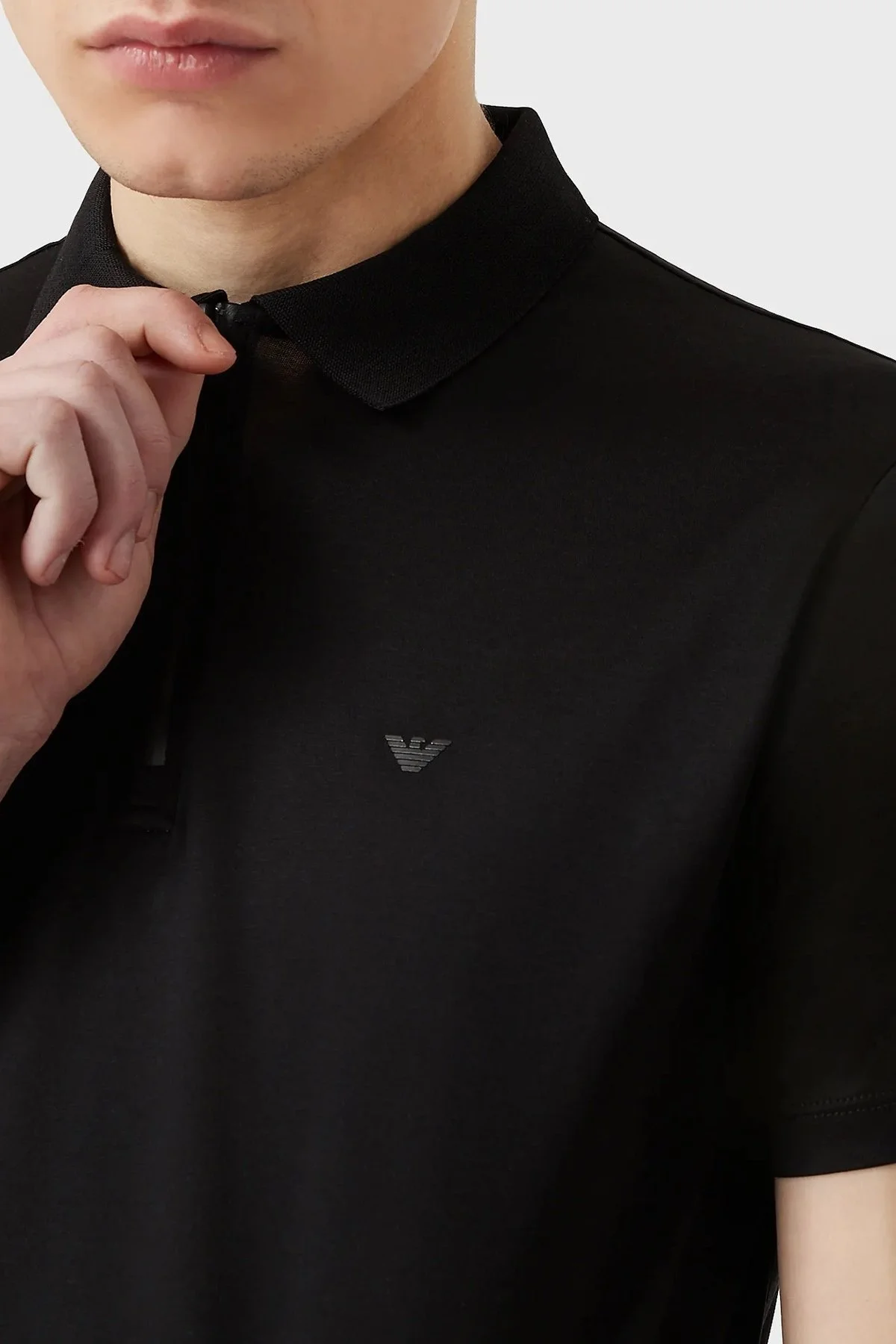 Emporio Armani Pamuklu Slim Fit Fermuarlı T Shirt Erkek Polo 3L1FAB 1JUVZ 0999 SİYAH - 2