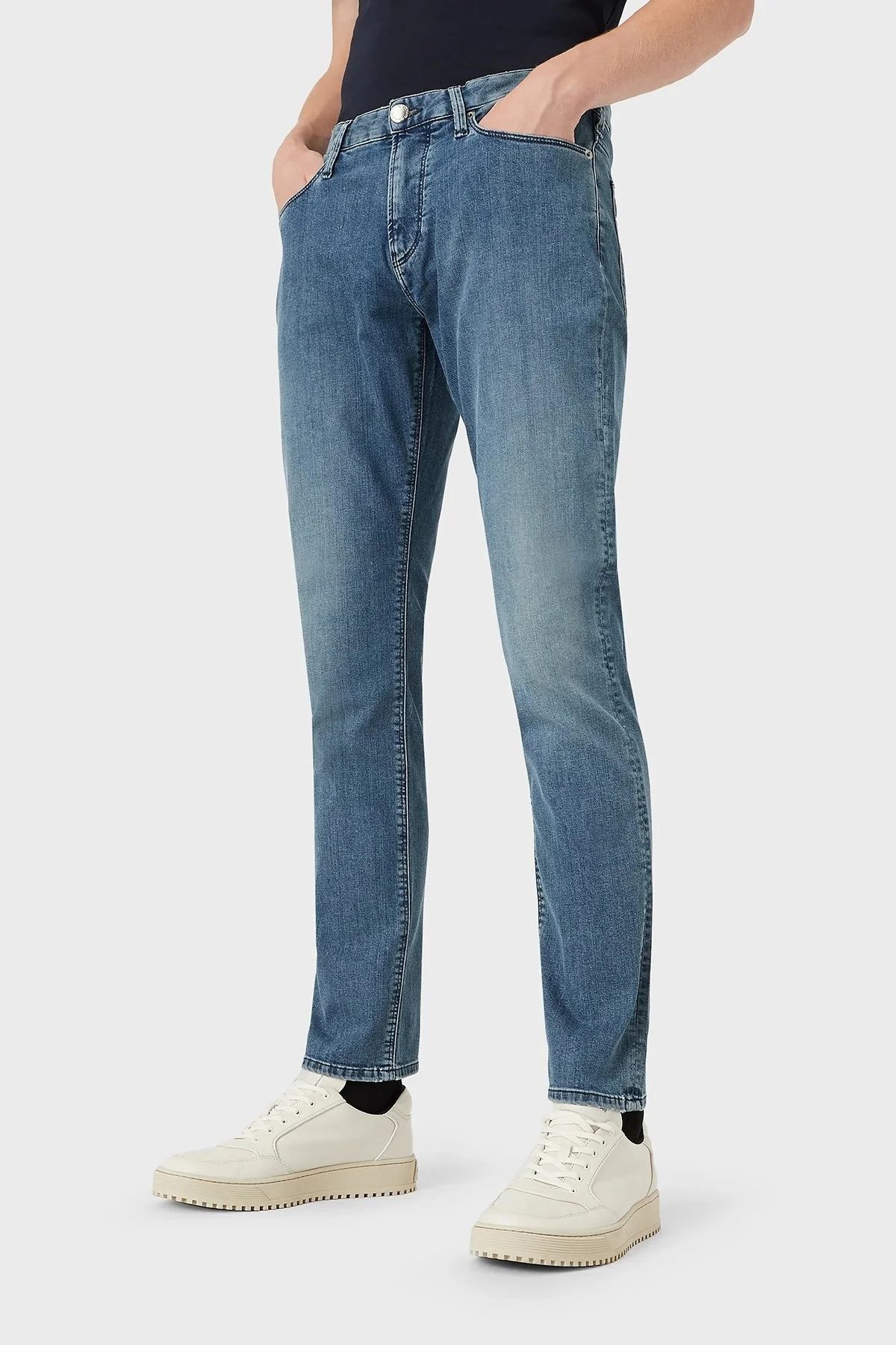 Emporio Armani J06 Pamuklu Düşük Bel Slim Fit Jeans Erkek Kot Pantolon 8N1J06 1G19Z 0943 MAVİ - 1