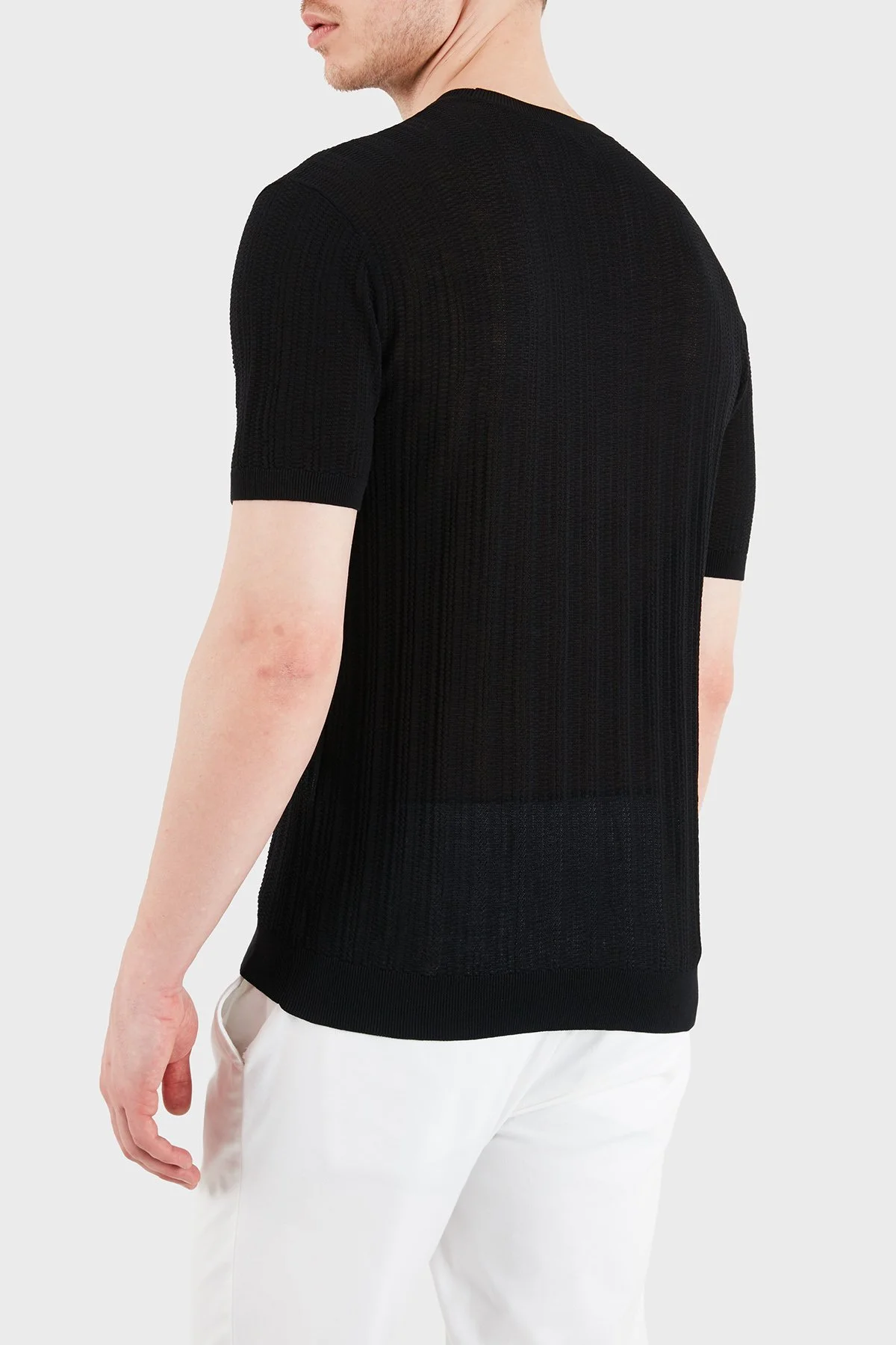 Emporio Armani Pamuklu Slim Fit Kısa Kollu Bisiklet Yaka Erkek Kazak EM004740 AF23761 UC001 SİYAH - 3
