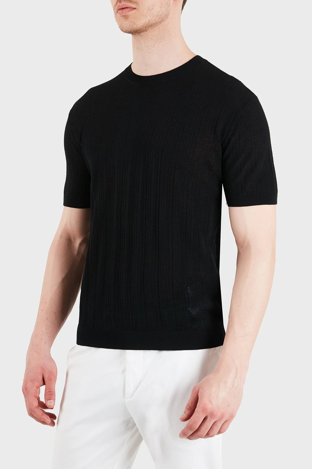 Emporio Armani Pamuklu Slim Fit Kısa Kollu Bisiklet Yaka Erkek Kazak EM004740 AF23761 UC001 SİYAH - 5
