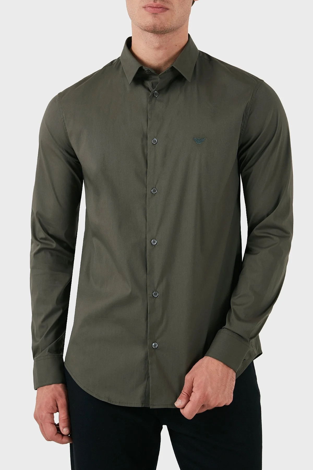 Emporio Armani Pamuklu Slim Fit Logolu Erkek Gömlek 8N1C09 1NI9Z 06K0 HAKİ - 6