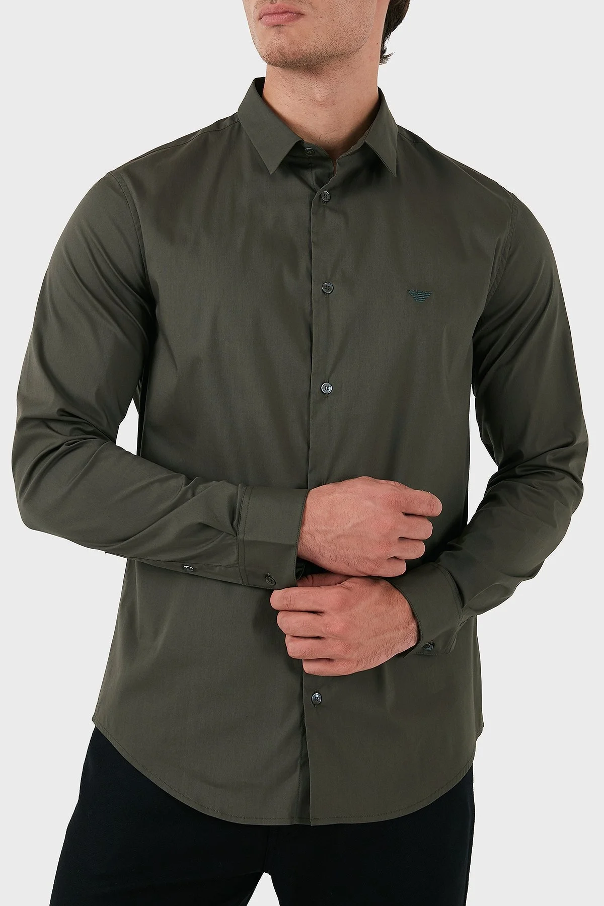 Emporio Armani Pamuklu Slim Fit Logolu Erkek Gömlek 8N1C09 1NI9Z 06K0 HAKİ - 7