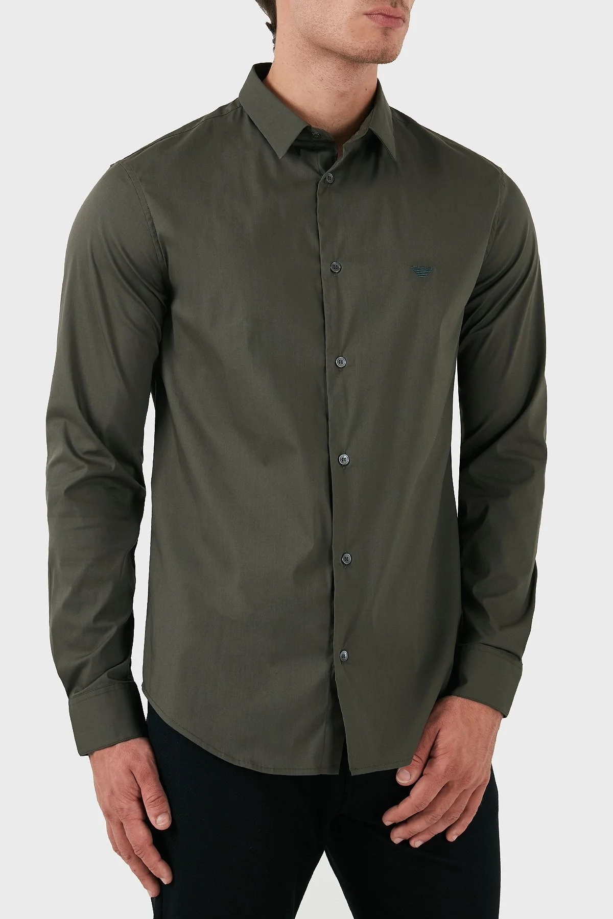 Emporio Armani Pamuklu Slim Fit Logolu Erkek Gömlek 8N1C09 1NI9Z 06K0 HAKİ - 9