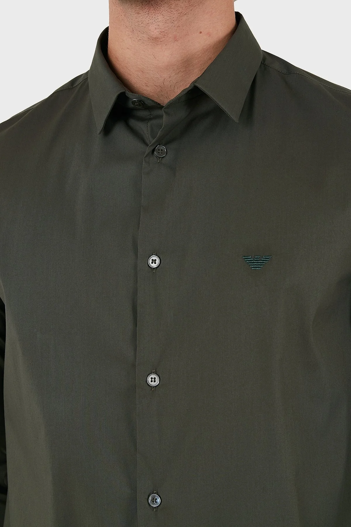 Emporio Armani Pamuklu Slim Fit Logolu Erkek Gömlek 8N1C09 1NI9Z 06K0 HAKİ - 10