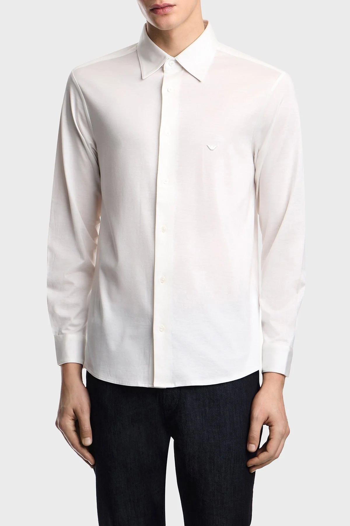 Emporio Armani Pamuklu Slim Fit Logolu Uzun Kollu Erkek Gömlek EM004604 AF10017 U0003 BEYAZ - 1