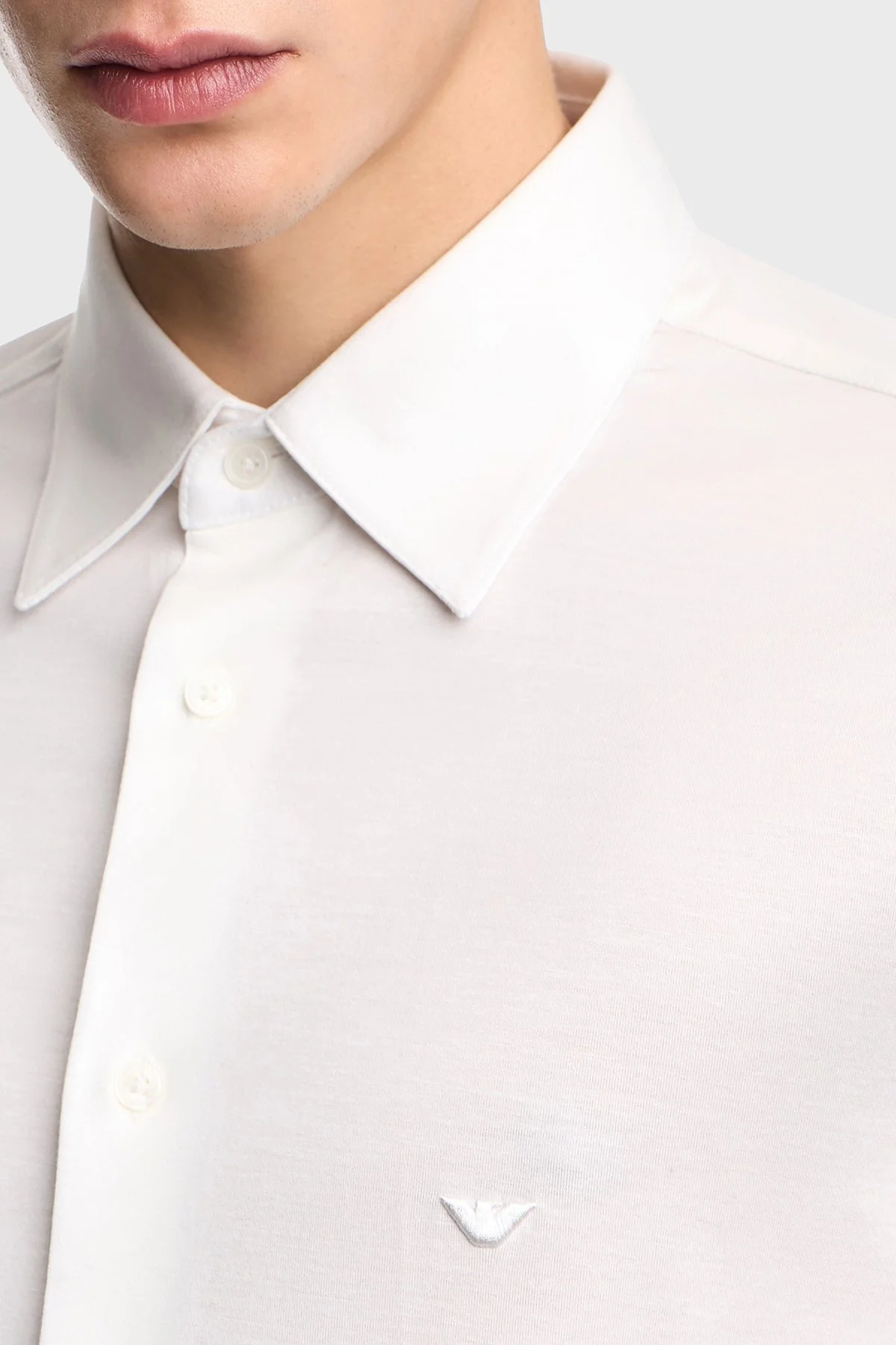 Emporio Armani Pamuklu Slim Fit Logolu Uzun Kollu Erkek Gömlek EM004604 AF10017 U0003 BEYAZ - 4