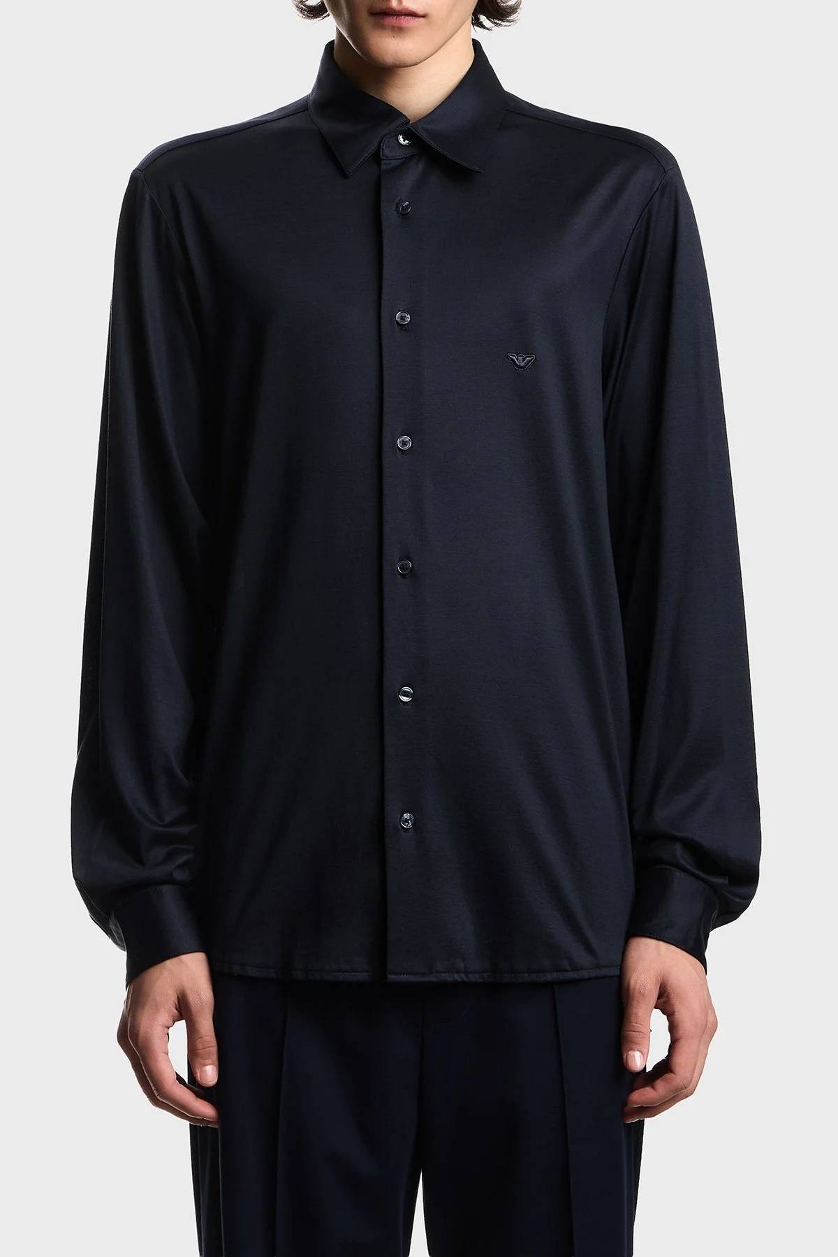 Emporio Armani Pamuklu Slim Fit Logolu Uzun Kollu Erkek Gömlek EM004604 AF10017 UB118 LACİVERT - 1