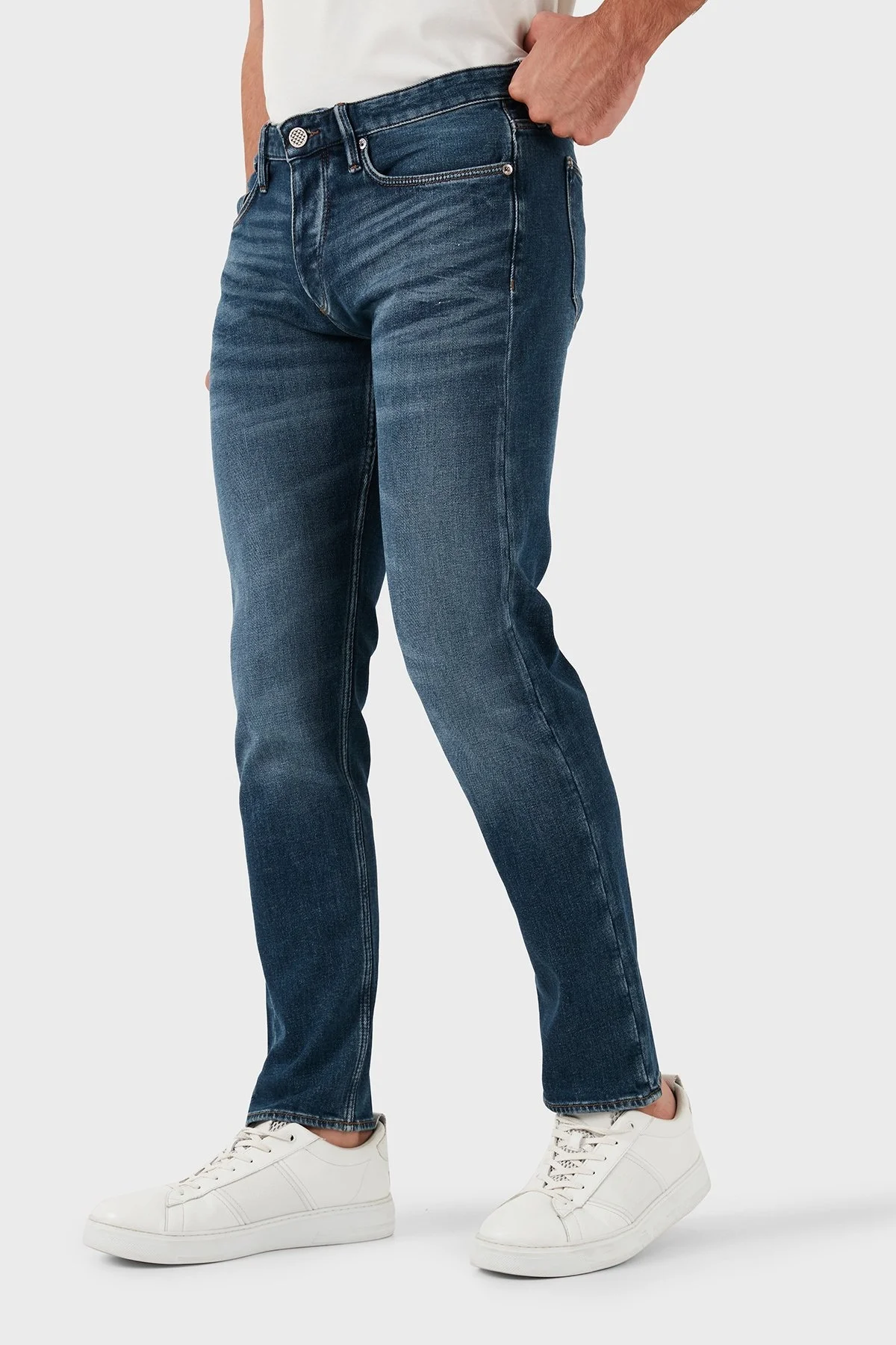 Emporio Armani Pamuklu Slim Fit Normal Bel Dar Paça Jeans Erkek Kot Pantolon 6D1J75 1D89Z 0942 LACİVERT - 10