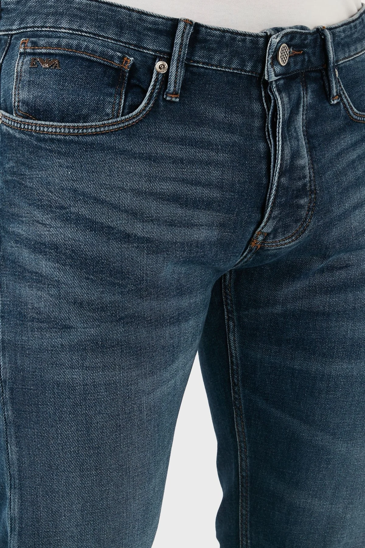 Emporio Armani Pamuklu Slim Fit Normal Bel Dar Paça Jeans Erkek Kot Pantolon 6D1J75 1D89Z 0942 LACİVERT - 14