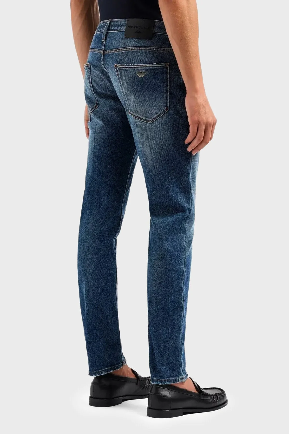 Emporio Armani Pamuklu Slim Fit Normal Bel Düz Paça Jeans Erkek Kot Pantolon EM000121 AF13272 MB002 LACİVERT - 9
