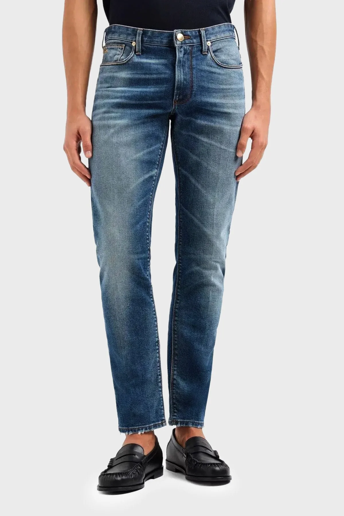 Emporio Armani Pamuklu Slim Fit Normal Bel Düz Paça Jeans Erkek Kot Pantolon EM000121 AF13272 MB002 LACİVERT - 10
