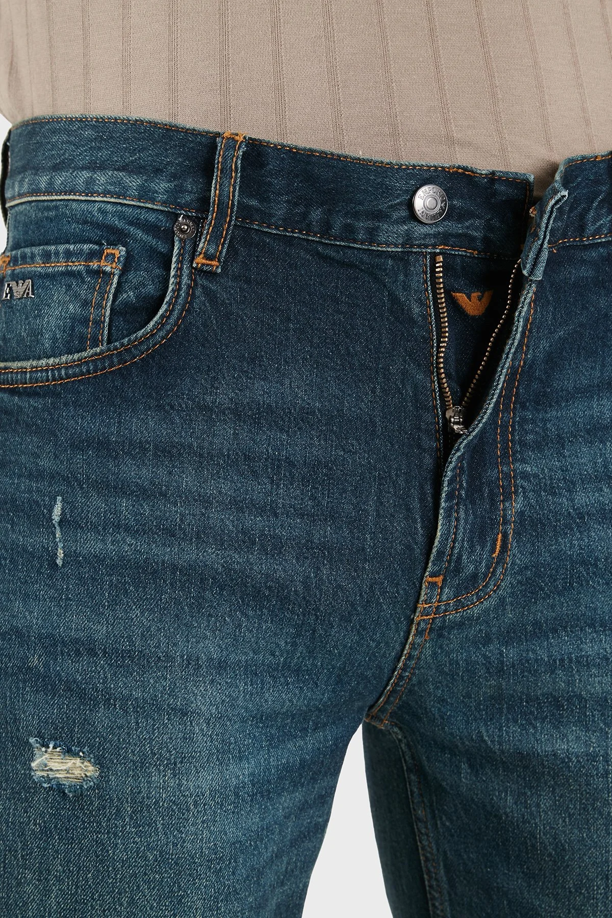 Emporio Armani Pamuklu Slim Fit Normal Bel Jeans Erkek Kot Pantolon EM000763 AF25398 MB001 LACİVERT - 7