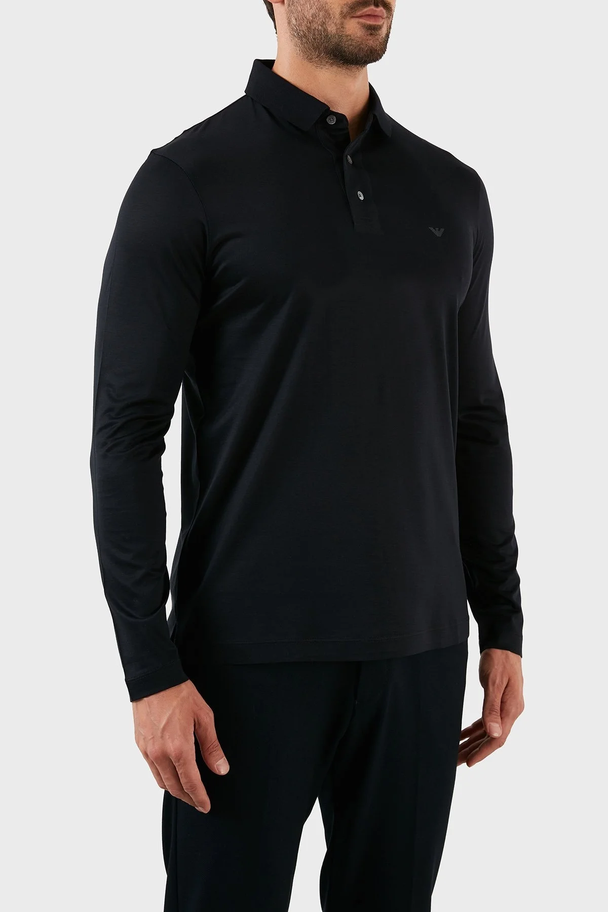 Emporio Armani Pamuklu Slim Fit Uzun Kollu Düğmeli Erkek Polo Yaka Sweat 8N1F97 1JUVZ 0920 LACİVERT - 8
