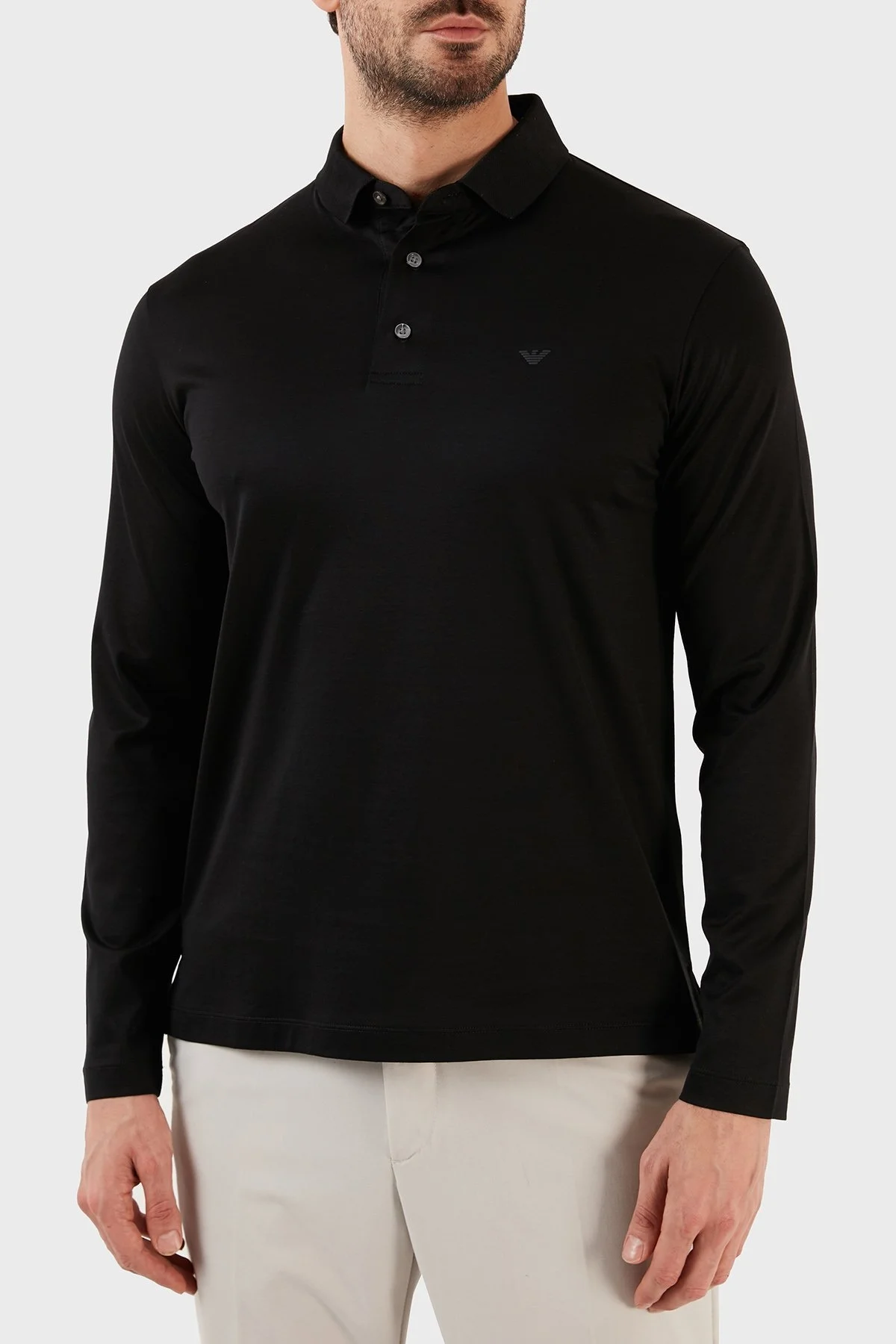 Emporio Armani Pamuklu Slim Fit Uzun Kollu Düğmeli Erkek Polo Yaka Sweat 8N1F97 1JUVZ 0999 SİYAH - 6
