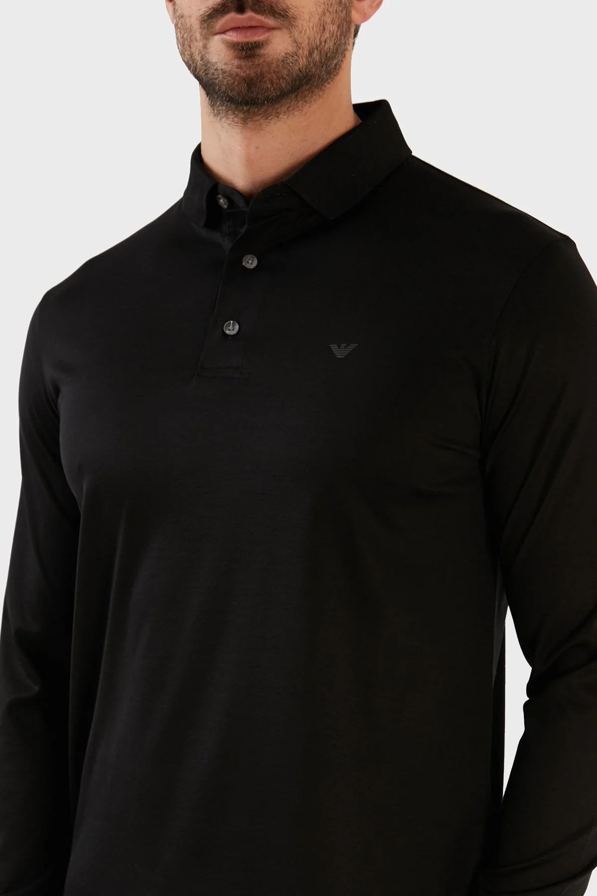 Emporio Armani Pamuklu Slim Fit Uzun Kollu Düğmeli Erkek Polo Yaka Sweat 8N1F97 1JUVZ 0999 SİYAH - 7