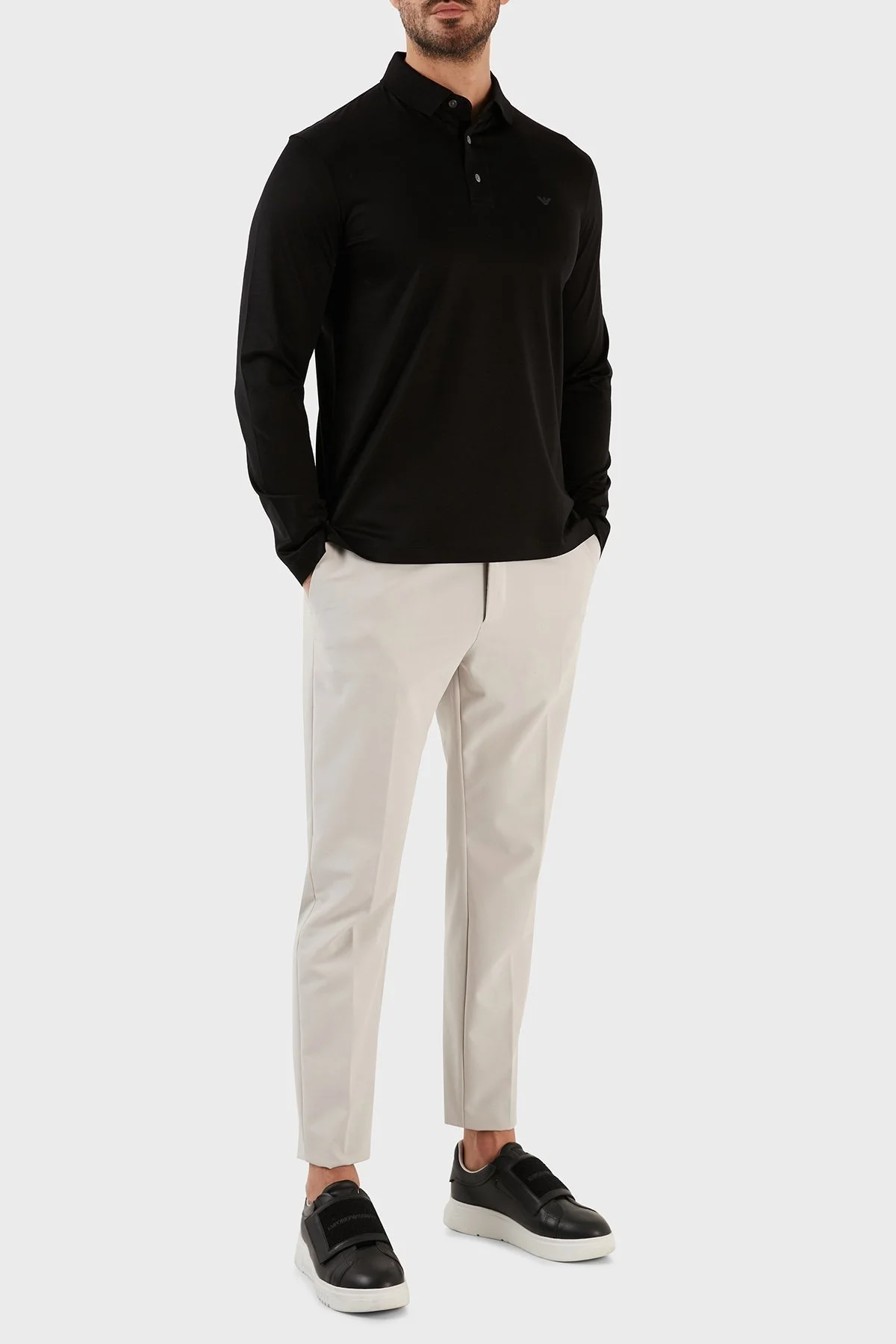 Emporio Armani Pamuklu Slim Fit Uzun Kollu Düğmeli Erkek Polo Yaka Sweat 8N1F97 1JUVZ 0999 SİYAH - 9