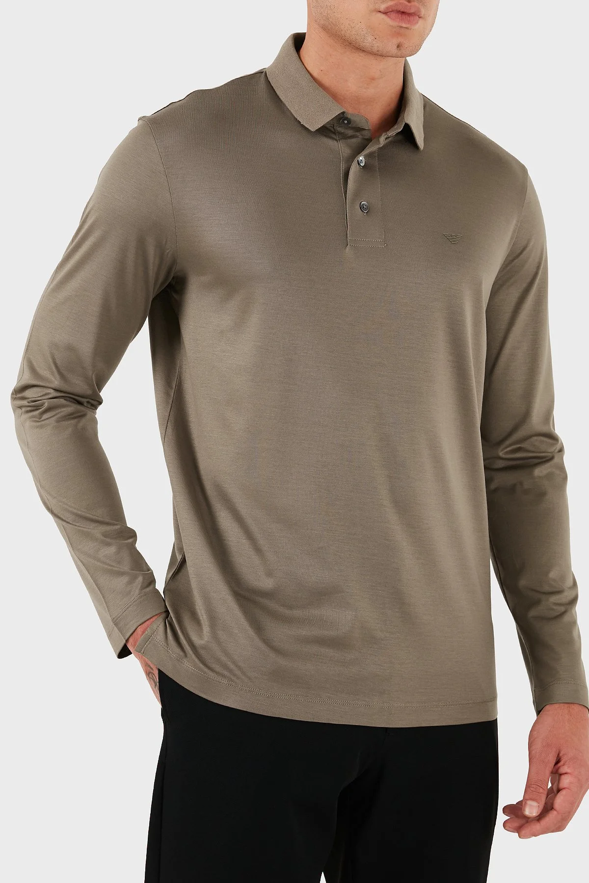 Emporio Armani Pamuklu Slim Fit Uzun Kollu Düğmeli Erkek Polo Yaka Sweat 8N1F97 1JUVZ U6189 BEJ - 4