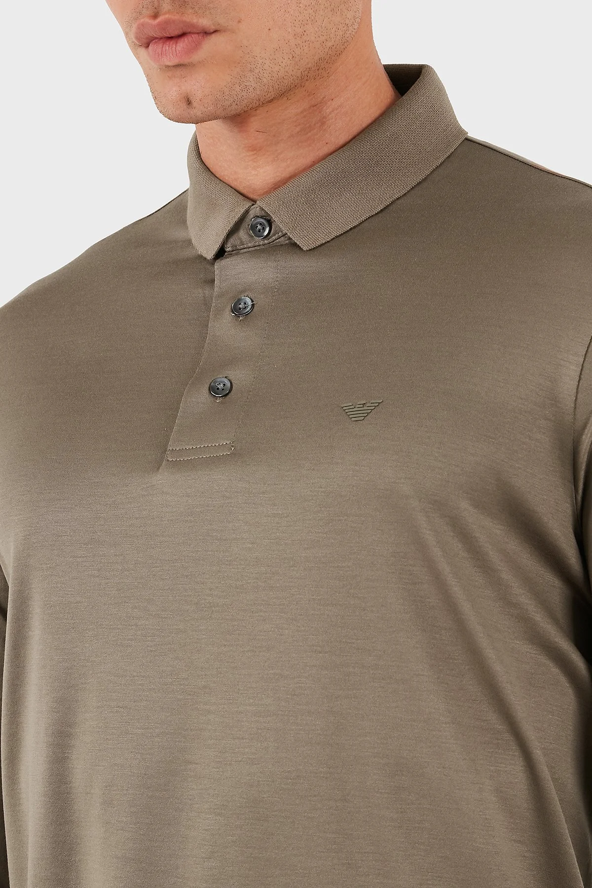 Emporio Armani Pamuklu Slim Fit Uzun Kollu Düğmeli Erkek Polo Yaka Sweat 8N1F97 1JUVZ U6189 BEJ - 5