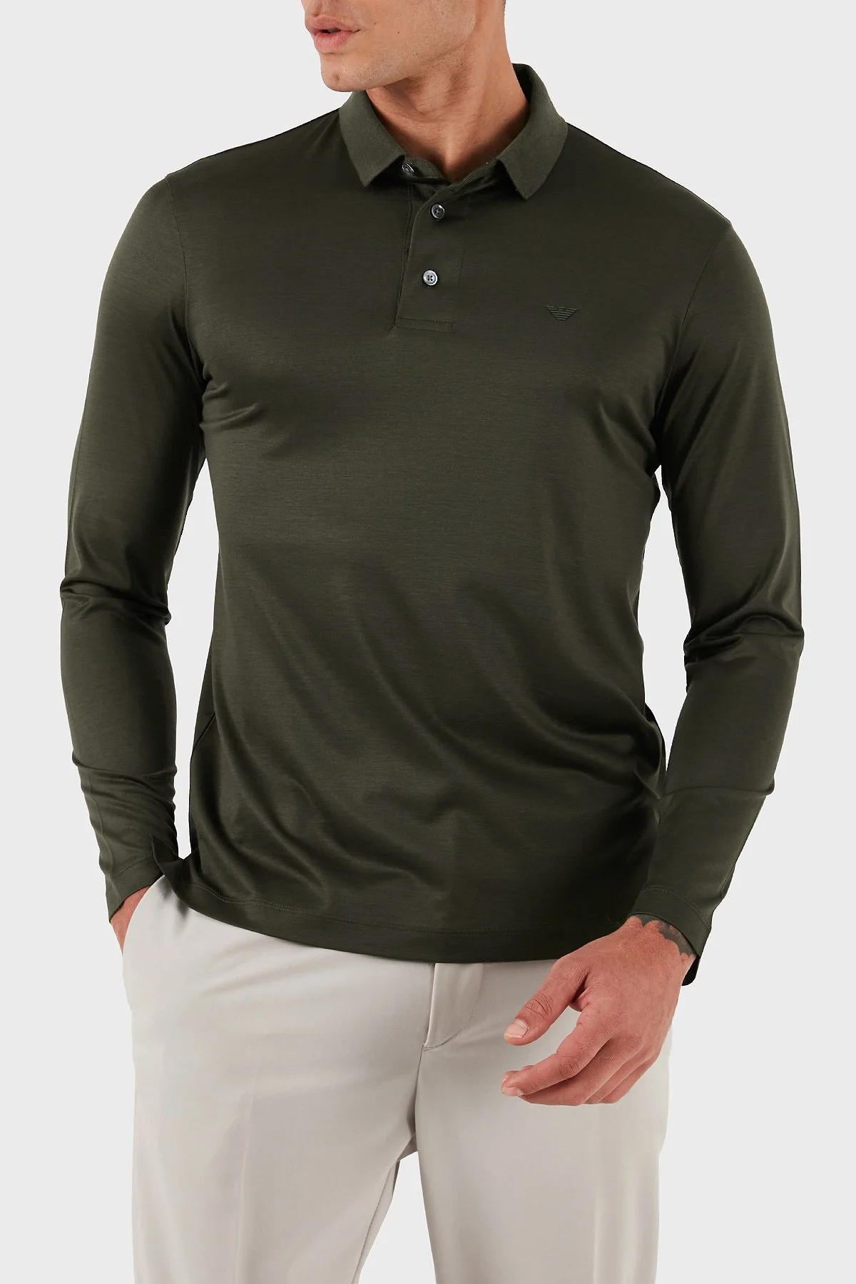 Emporio Armani Pamuklu Slim Fit Uzun Kollu Düğmeli Erkek Polo Yaka Sweat 8N1F97 1JUVZ U8120 HAKİ - 3